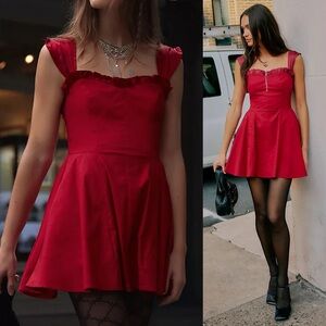 Free People Midnight Magic Mini Dress Red Medium Sweetheart Fit Flare Ruffle
